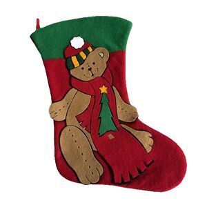 Vtg Teddy Bear Christmas Stocking Felt 17" Prima Creations Xmas Applique Retro